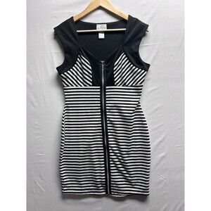 Stitch Clothing Co Womens L Stripe Front Zip Grunge Rocker Bodycon Dress